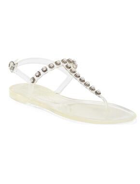 Stuart Weitzman Womens 9 Clear Crystal Jelly Thong Sandals Designer Luxe
